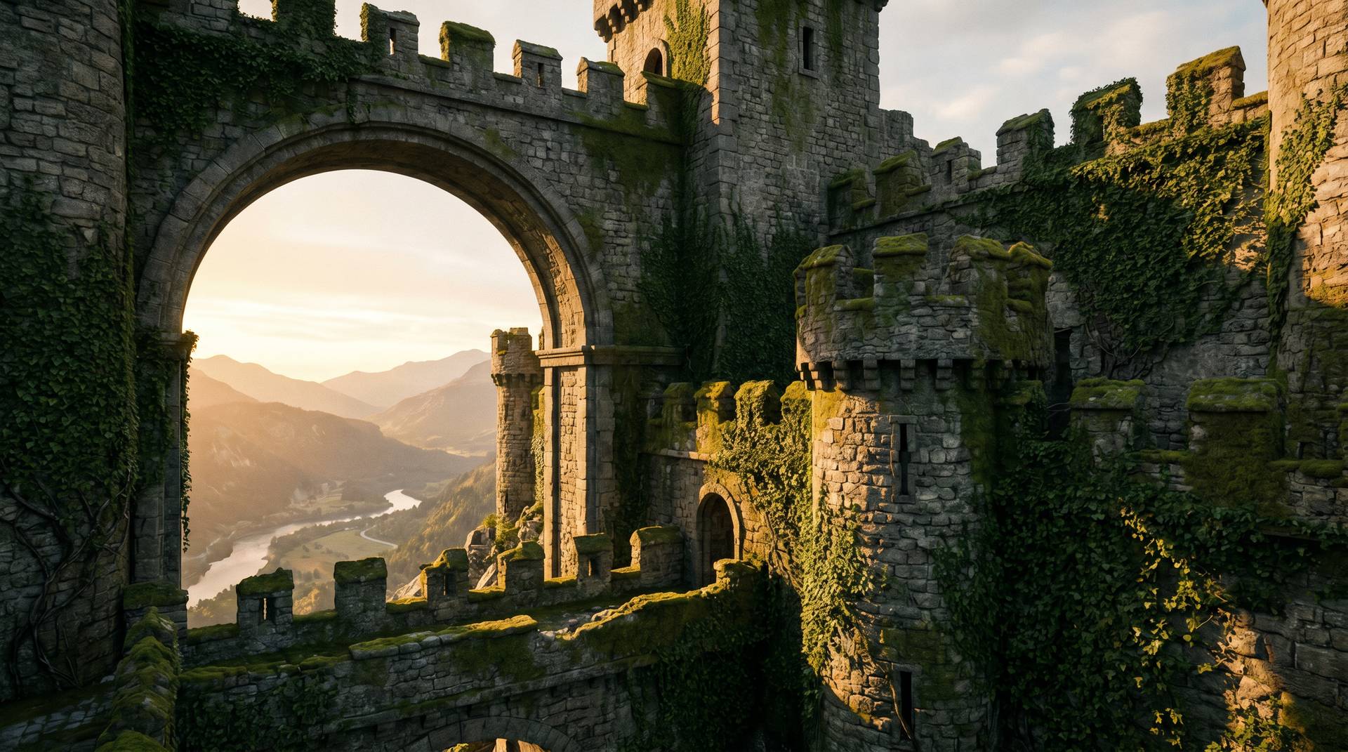Medieval fortress walls and archway